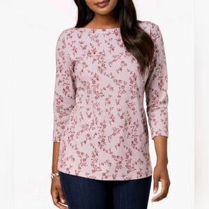 Karen Scott 3/4 Sleeve Boat Neck Merlot Striped Knit Top Women's Small NWT